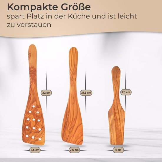 Kooklepelset 3-delige olijfhout Keukenhulpjes verschillende uitvoeringen- saladebestek, honinglepel, zout- of pepermolen (spatule set 3-delig) — afbeelding 2