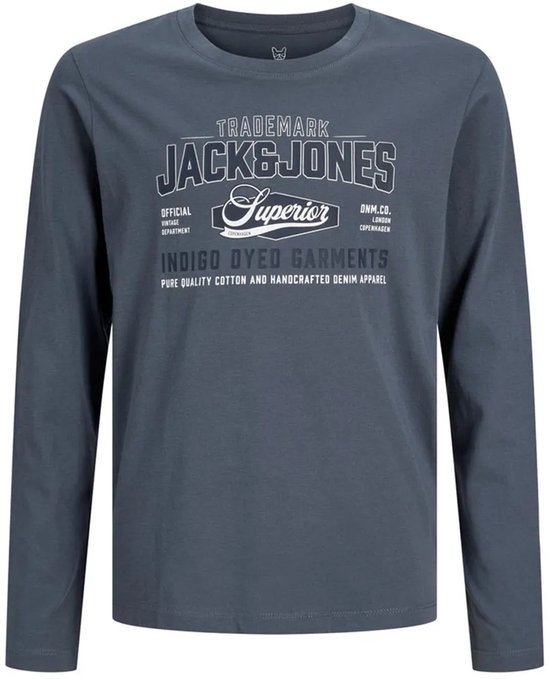 Donkergrijs T-shirt met lange mouwen en opdruk "JACK & JONES Superior Indigo Dyed Garments".