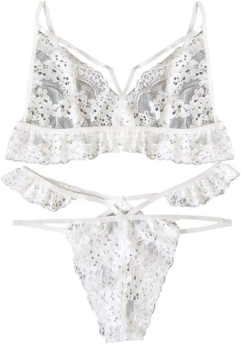Vrouwen Sexy Lingerie Kant Holle Sex Beha Thongs Erotische Ondergoed Nachtkleding Sexy Kostuums-White_XXL
