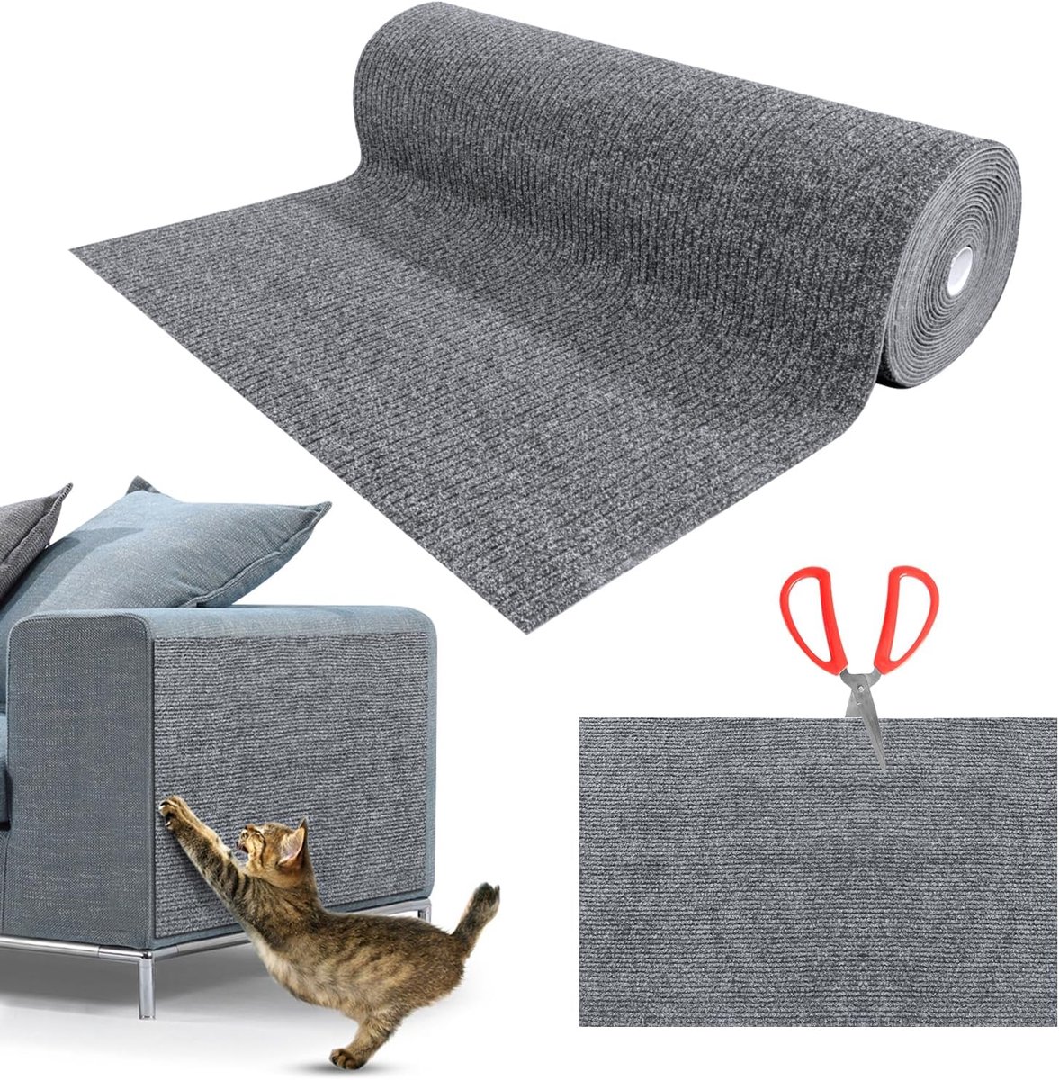 Krabpaal voor katten, bank, krabmat voor katten, zelfklevend, doe-het-zelf, krabpaal voor katten, bescherming voor kattenbank, krasbescherming, lichtgrijs