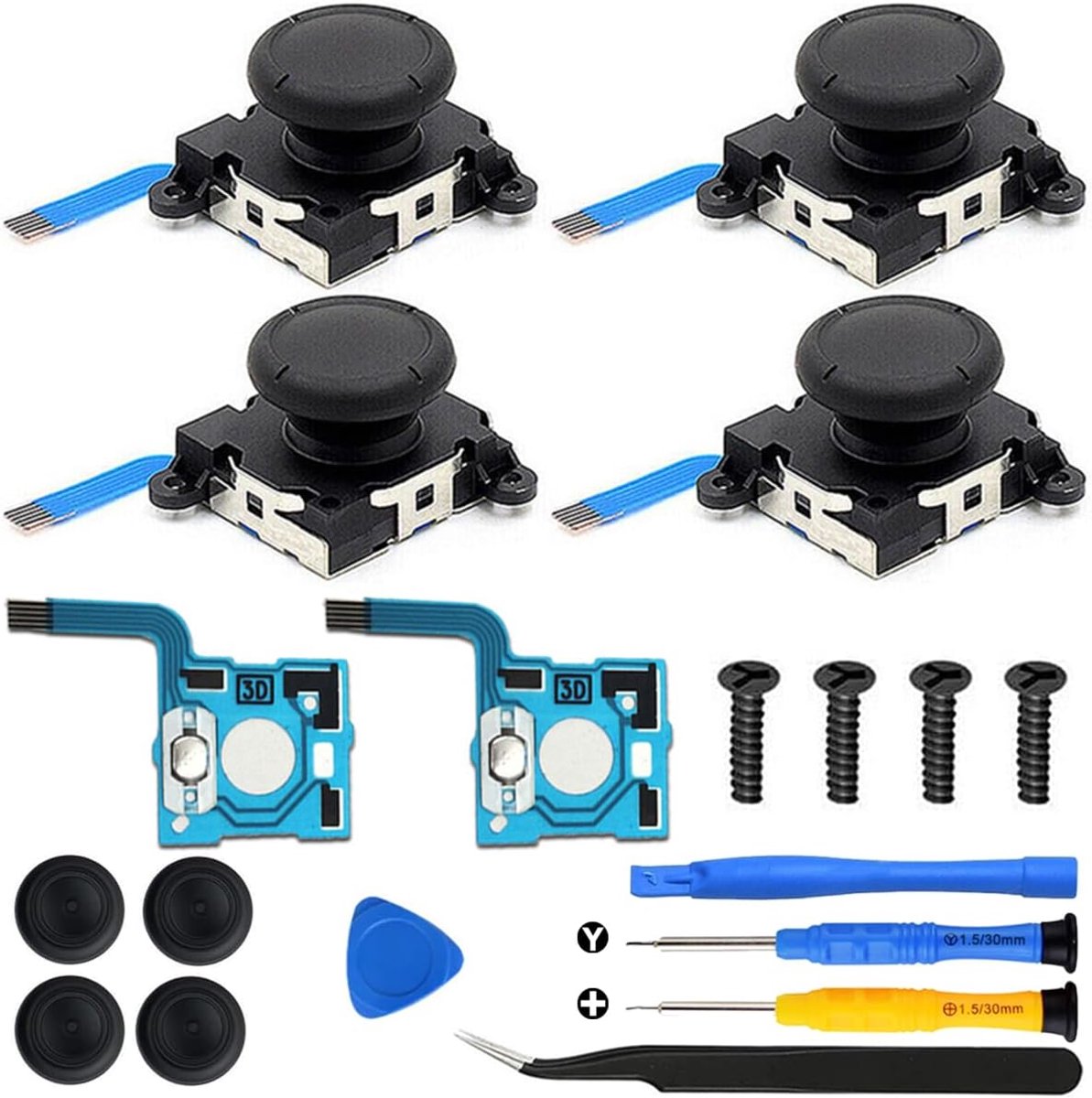 Analog Thumb Stick Replacement for Nintendo Switch/Oled/Lite L&R for Joy-Con Controller with Conductive Film and Drift Fix Tools(Y1.5 / +1.5 Screwdriver)-19Pcs