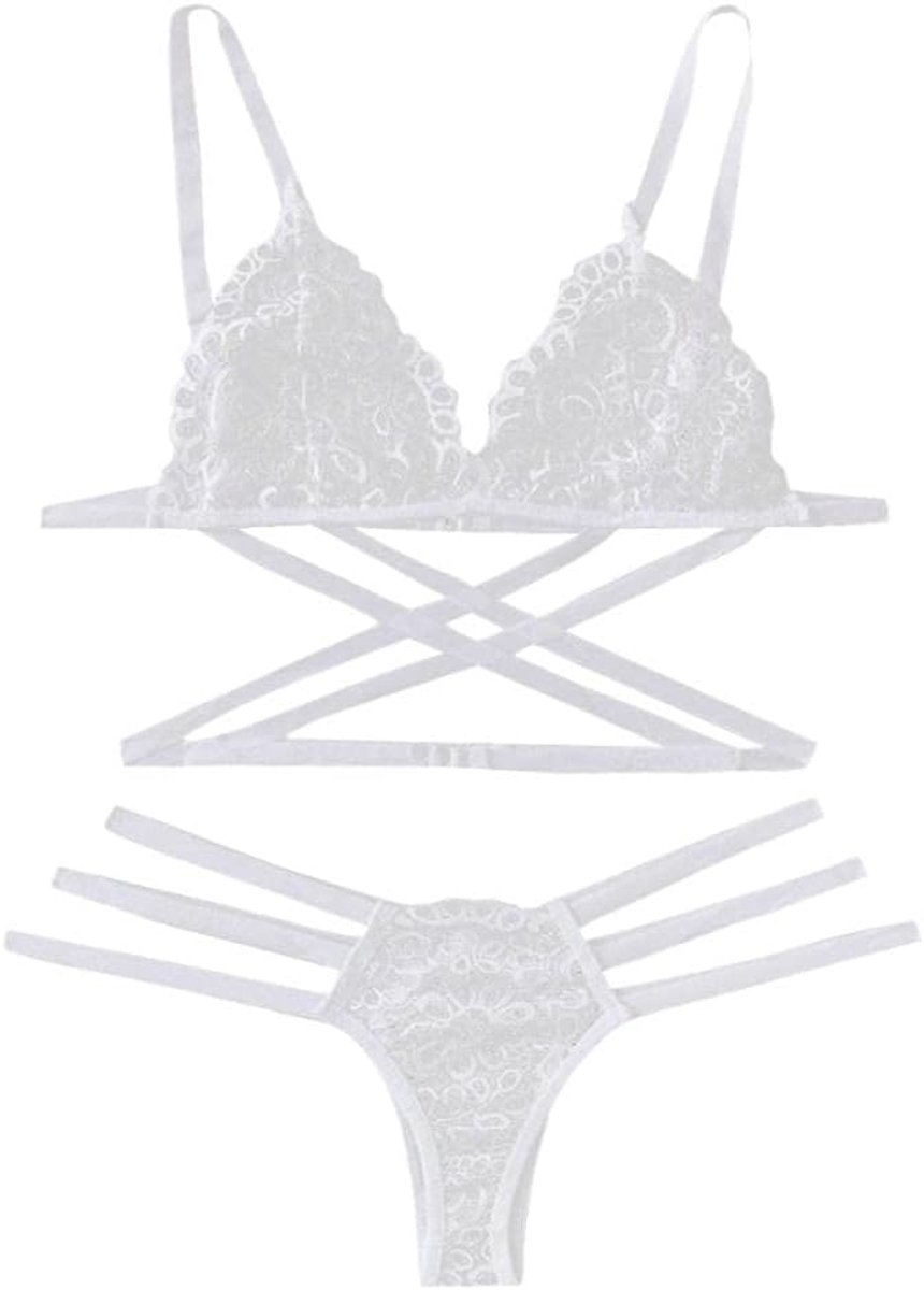 Dameskleding Dames Ondergoed Erotische Kostuums Sexy Lingerie Beha G-String Nachtkleding Hollow Out-White_XXL