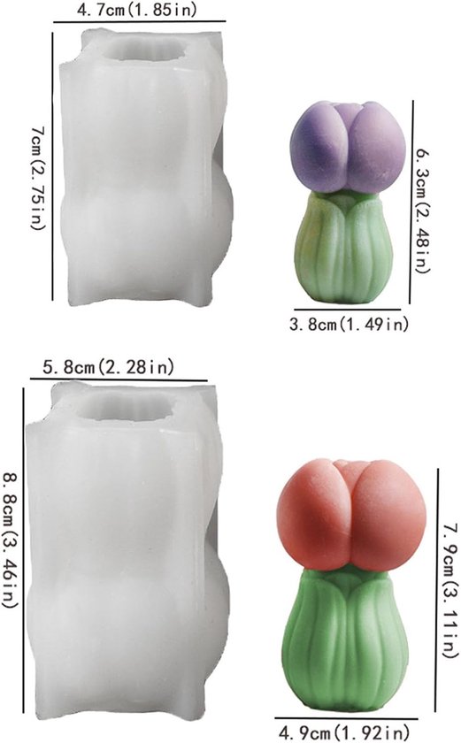 Gietvormen lente, 3D-tulpen, kaarsvormen, siliconen vorm, bloemen, gietvormen, siliconen tulpvormen, kaarsvormen voor gieten, siliconen vorm, lente voor kaarsen, gips, sojawas (B) — afbeelding 2