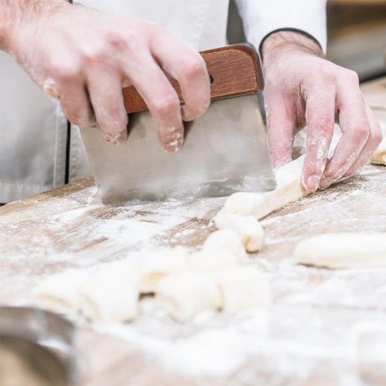 2 stuks deegsnijder roestvrij staal, deegschraper, deegkaart, roestvrij stalen deegsnijder met hout, keukenspatel voor cake, pizza, brood, keukenbenodigdheden (15 cm) — afbeelding 3