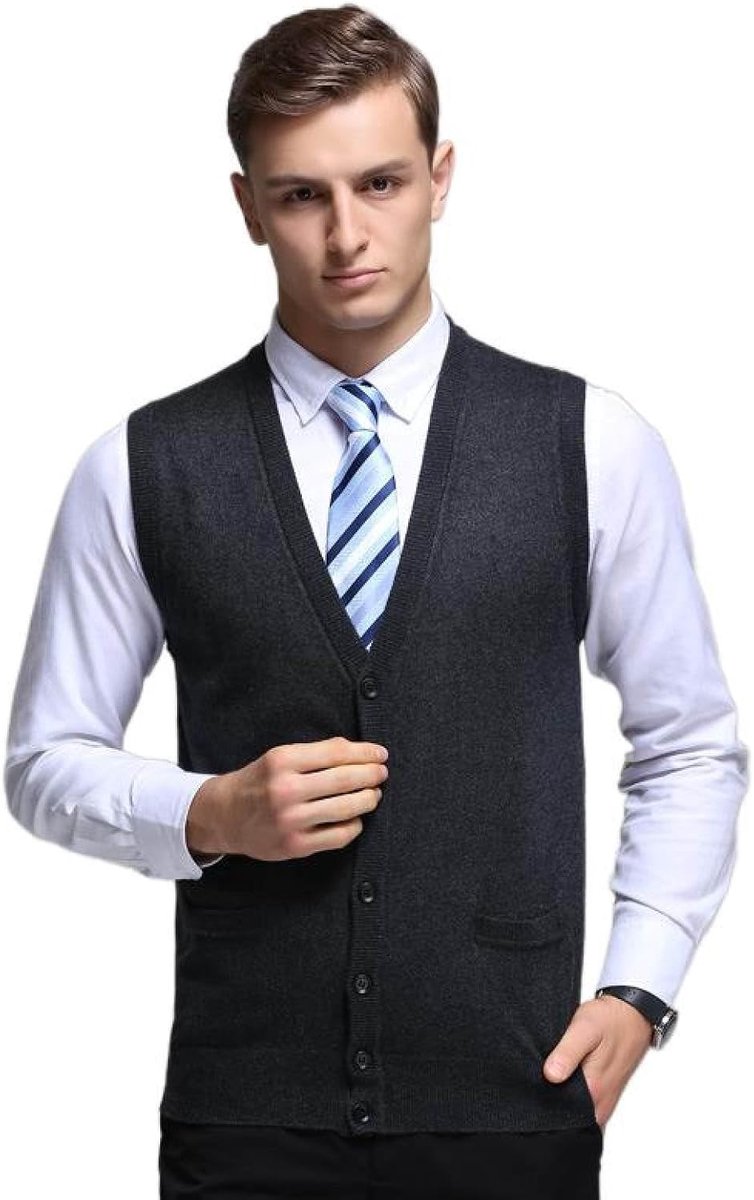 Gebreid Vest, Jeugdmode Mouwloos Heren Vest Vest Bovenkleding Casual Trendy Trui, Klassiek Zakelijk Heren Breigoed Gebreid Vest Trui Vest Tanktops,Donkergrijs,S