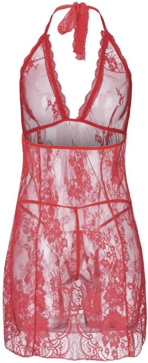 Kleding Plus Size Lace Chemises Slips Sexy Lingerie Vrouwen Transparante Borduurwerk Rok Nachtkleding Ondergoed-Red_S