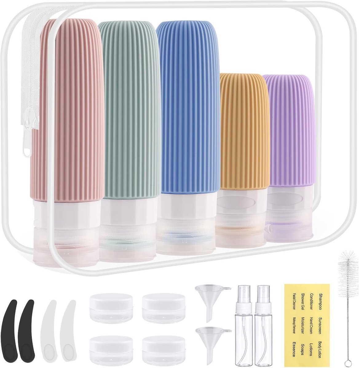 20 stuks reisflessen van siliconen, herbruikbaar en waterdicht, reisset, vliegtuigreis, voor reizen, shampoo, crème, liquidi e lotion en cosmetica, kleur