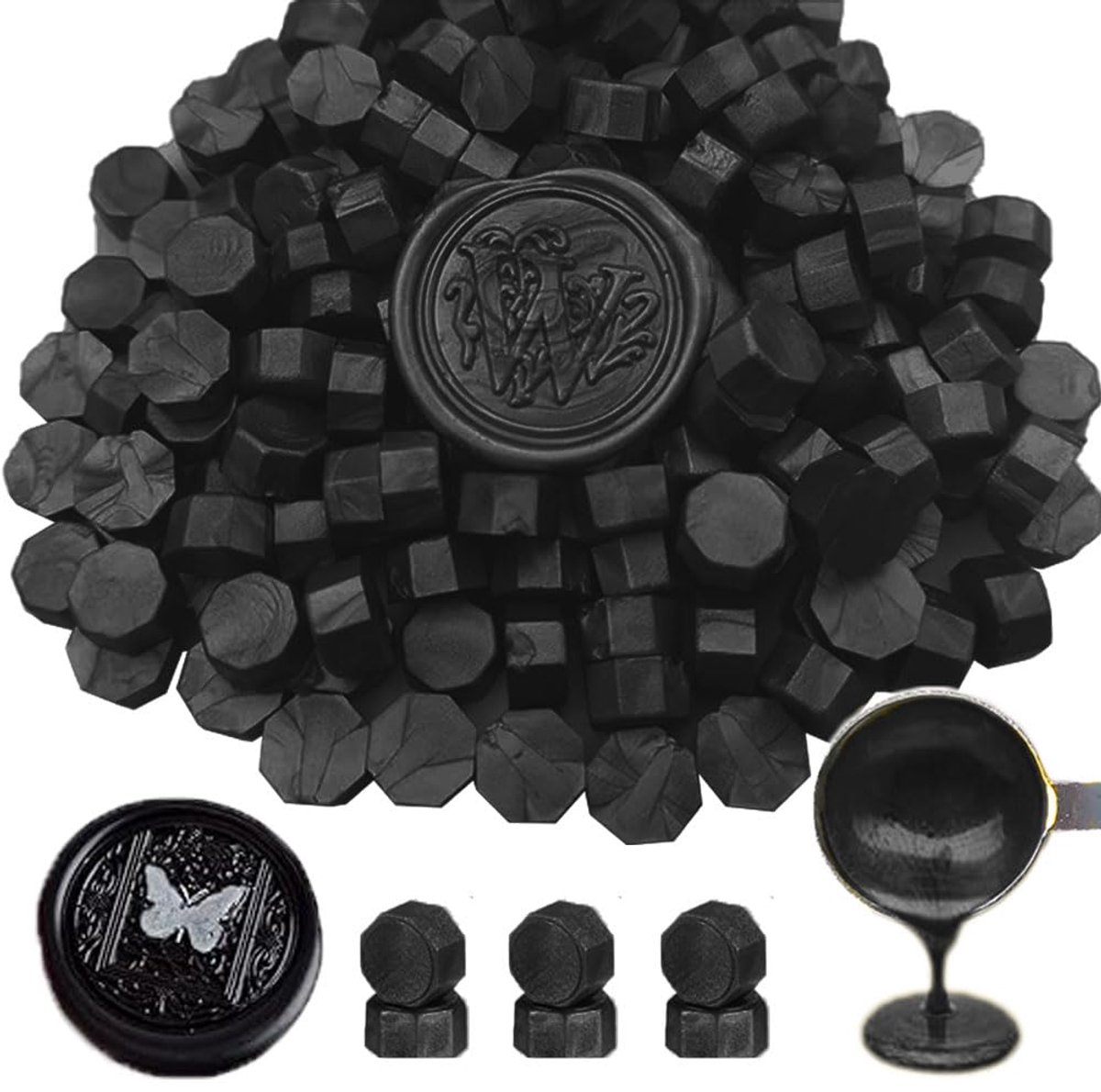 Kralen, ANBOSE 500 stuks octagon verzegelende waxkralen voor enveloppen, verzegelende kralen voor het maken van wasverzegelingen (Black)