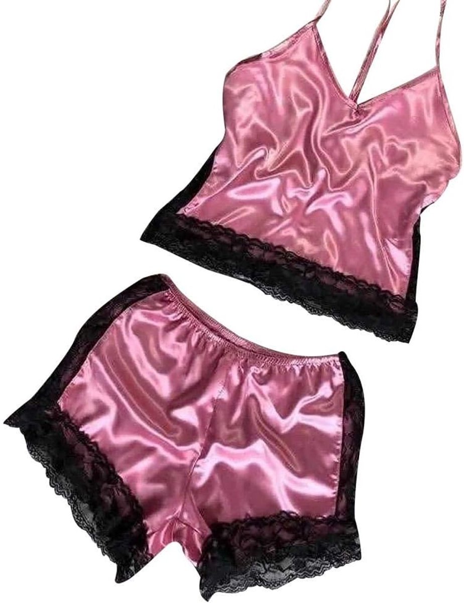 Lingerie voor dames V-hals transparante lingerie met jarretelgordel lingerie bodysuitPyjama Sets Vrouwen Sexy V-hals Kant Slaap Tops Shorts Strik Nachthemd Hemdje Pyjama Lingerie Pyjama Femme