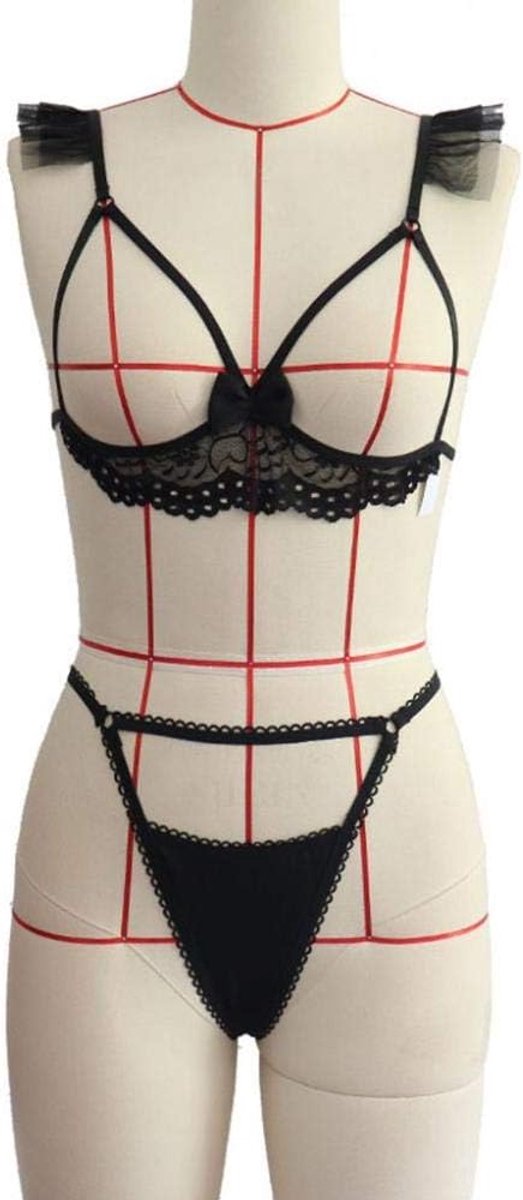 Sets met nachtmode & ochtendjas 2 ST Vrouwen Sexy Kant Lingerie Mesh Erotische Beha Holle Draadloze Porno Thong Verleiding Ondergoed Dames Set