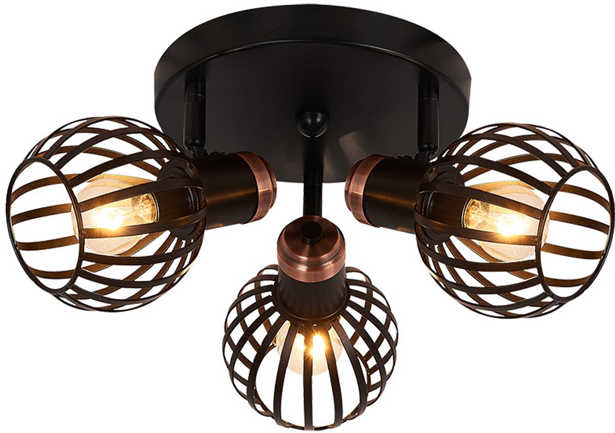 Janeiro plafondlamp 3x E14 zwart/brons staal Ø390 mm