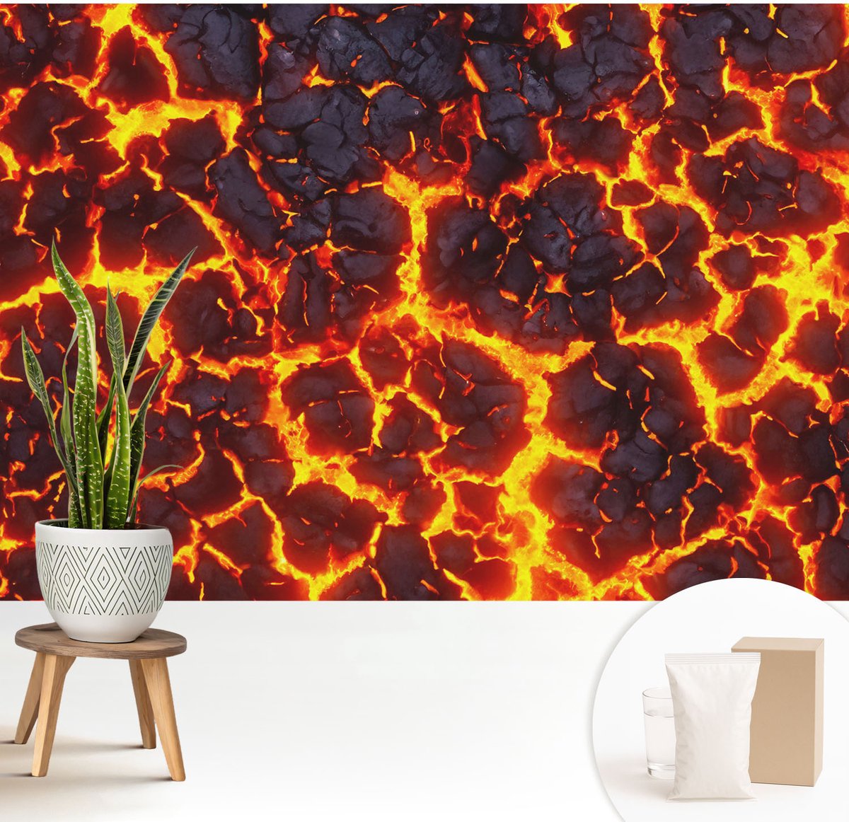 Wallfluent Fotobehang - Zwart Vliesbehang - 208x146 cm - Sterke Magma Fotobehang Vlies - Woonkamer behang Abstractie - Muurschildering - Woonkamer behang