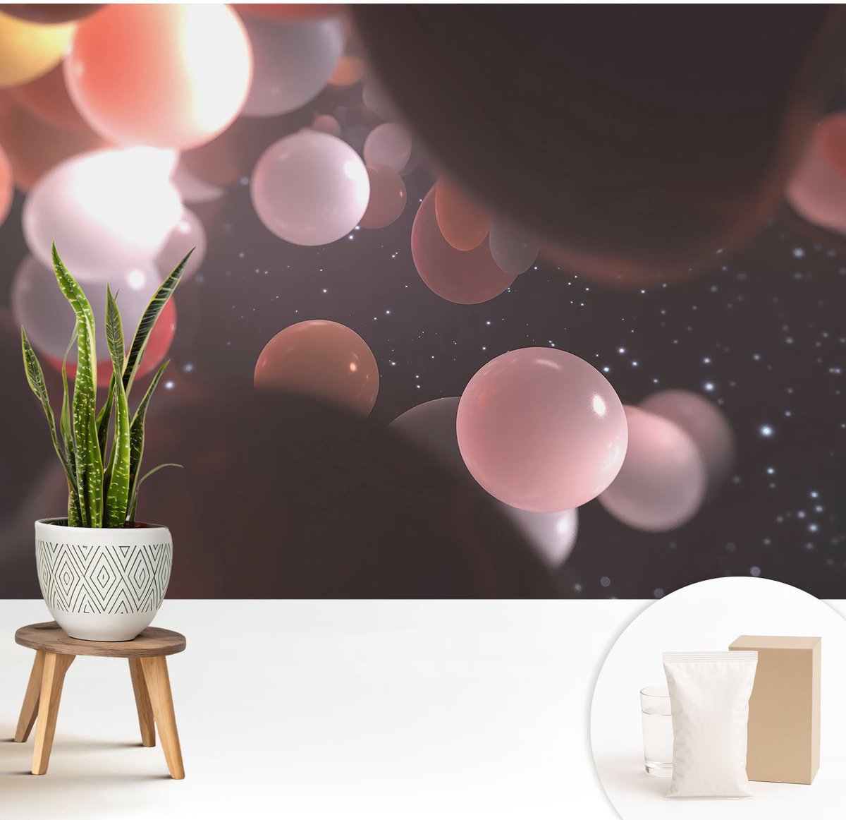Wallfluent Fotobehang - Zwart Vliesbehang - 208x146 cm - Ruimteballen Muurschildering - Slaapkamer behang Kosmos - Fotobehang Vlies - Slaapkamer behang