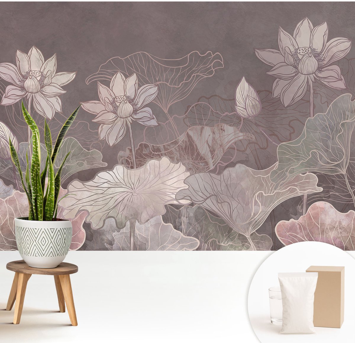 Wallfluent Fotobehang - Bruin Vliesbehang - 208x146 cm - Vreedzame Plantkunde Fotobehang Vlies - Woonkamer behang Bloemen En Planten - Muurschildering - Hal behang