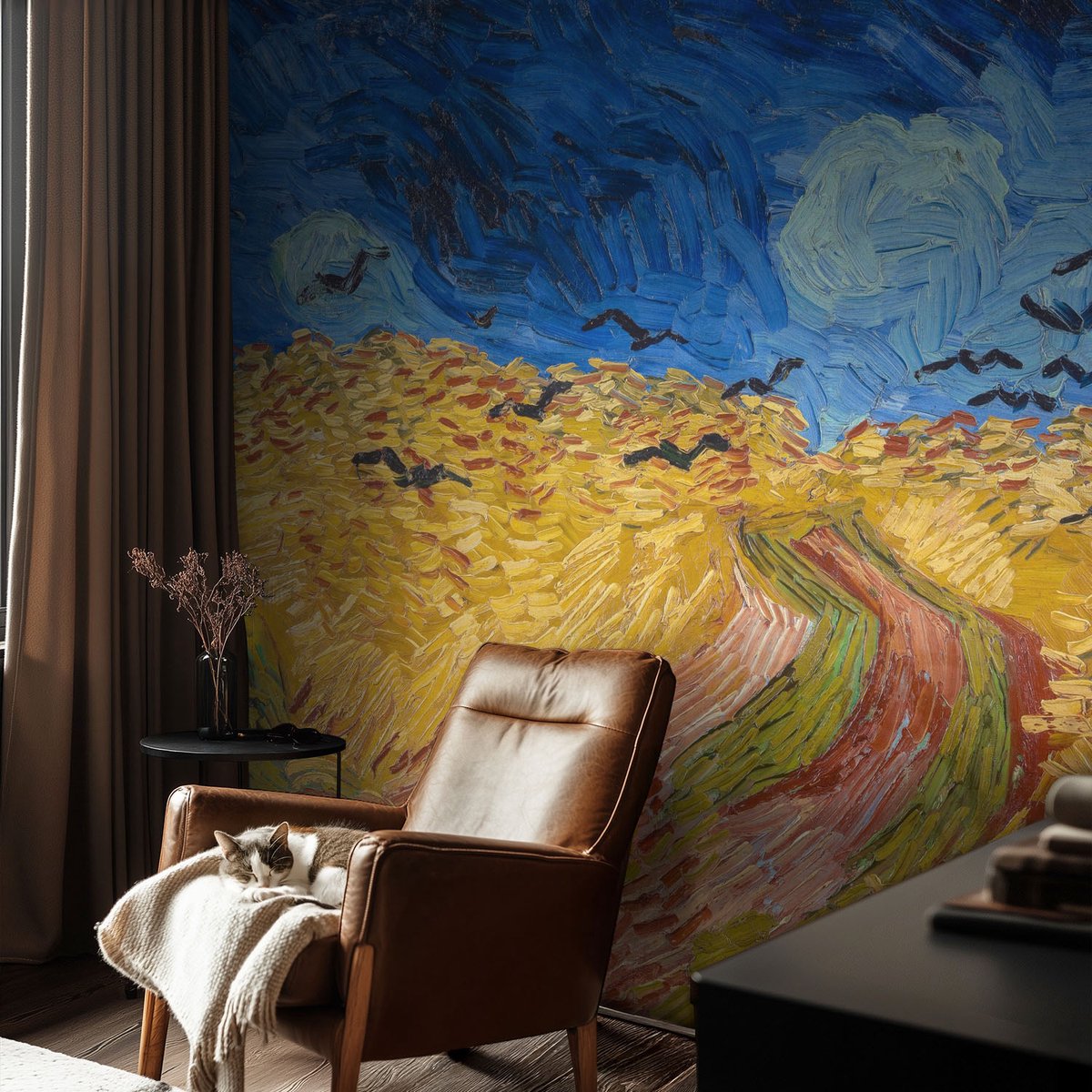 Wallfluent Fotobehang - Blauw Vliesbehang - 208x146 cm - Veldlandschap Muurschildering - Gang behang Landschappen - Fotobehang Vlies - Slaapkamer behang