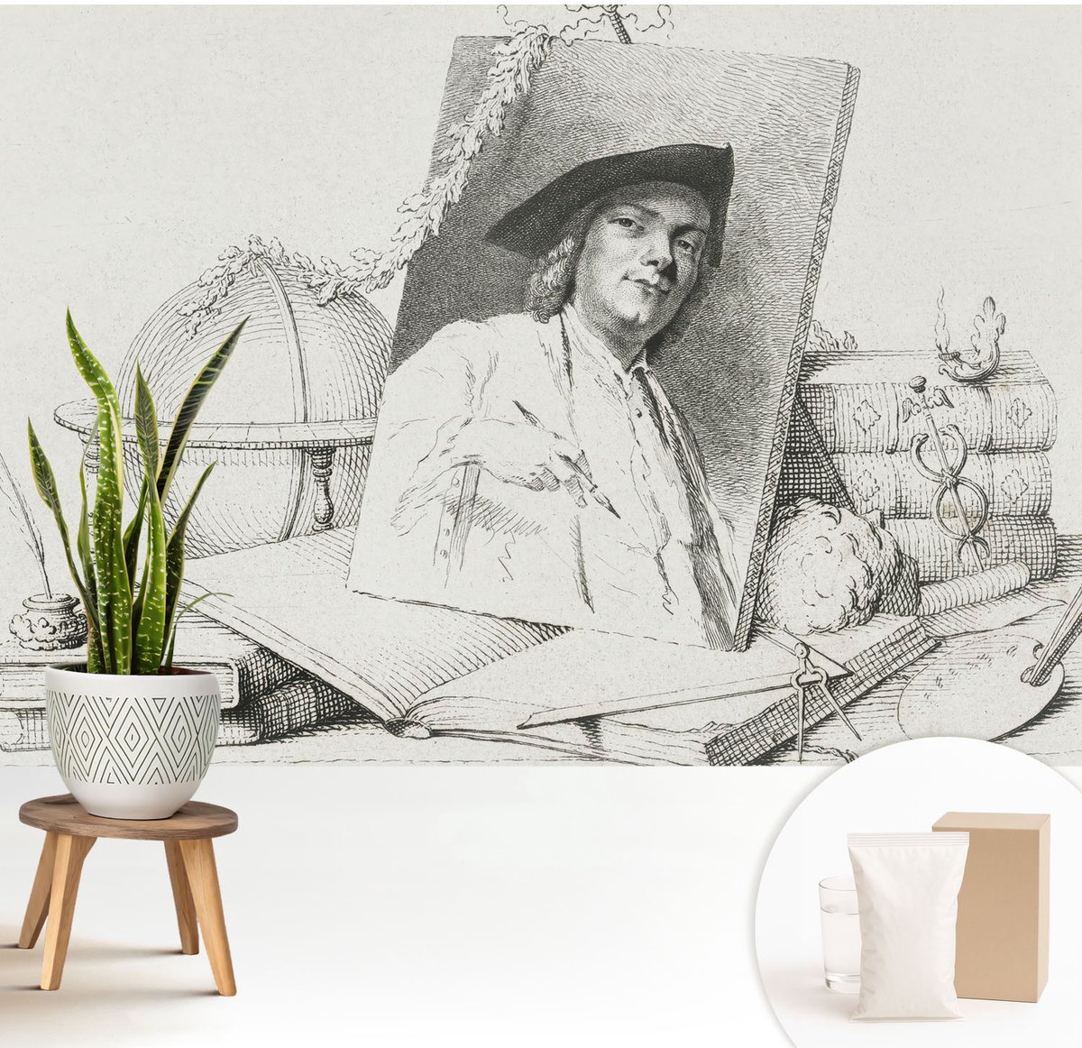 Wallfluent Fotobehang - Wit Vliesbehang - 208x146 cm - Artistiek Portret Muurschildering - Slaapkamer behang Deel - Fotobehang Vlies - Slaapkamer behang