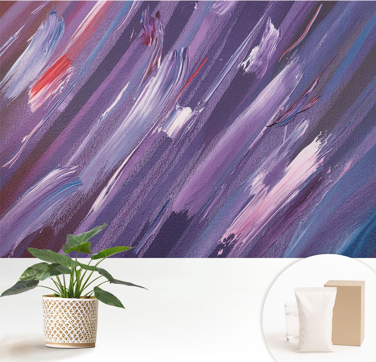 Wallfluent Fotobehang - Paars Vliesbehang - 152x104 cm - Kleurrijke Penseelstreken Muurschildering - Gang behang Abstractie - Fotobehang Vlies - Slaapkamer behang