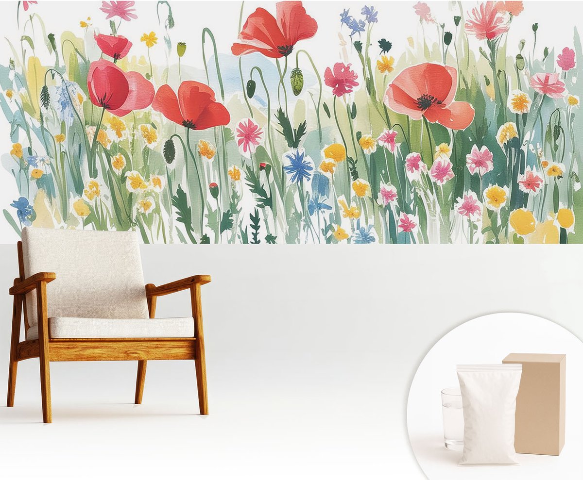 Wallfluent Fotobehang - Groente Vliesbehang - 250x104 cm - Zomerweide Fotobehang Vlies - Hal behang Bloemen En Planten - Muurschildering - Woonkamer behang