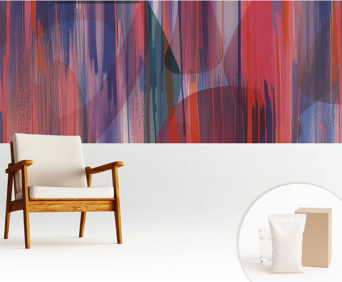 Wallfluent Fotobehang - Rood Vliesbehang - 250x104 cm - Regenboogstrepen Fotobehang Vlies - Woonkamer behang Abstractie - Muurschildering - Hal behang