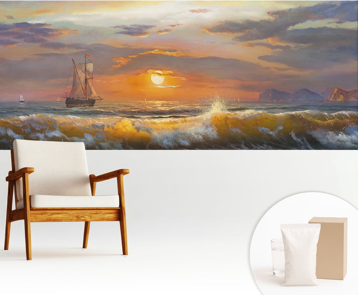 Wallfluent Fotobehang - Blauw Vliesbehang - 250x104 cm - Zeepanorama Fotobehang Vlies - Woonkamer behang Landschappen - Muurschildering - Hal behang