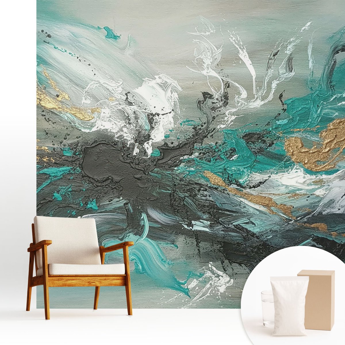 Wallfluent Fotobehang - Grijs Vliesbehang - 250x250 cm - Artistieke Wervelwind Fotobehang Vlies - Woonkamer behang Abstractie - Muurschildering - Woonkamer behang