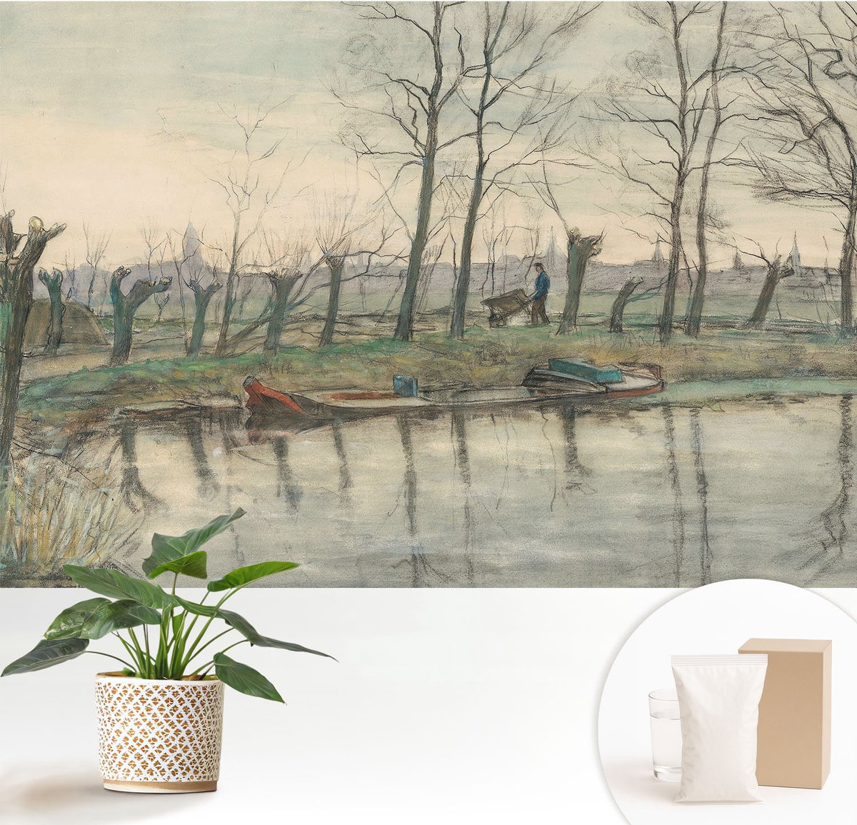 Wallfluent Fotobehang - Grijs Vliesbehang - 152x104 cm - Winterlandschap Muurschildering - Gang behang Landschappen - Fotobehang Vlies - Gang behang
