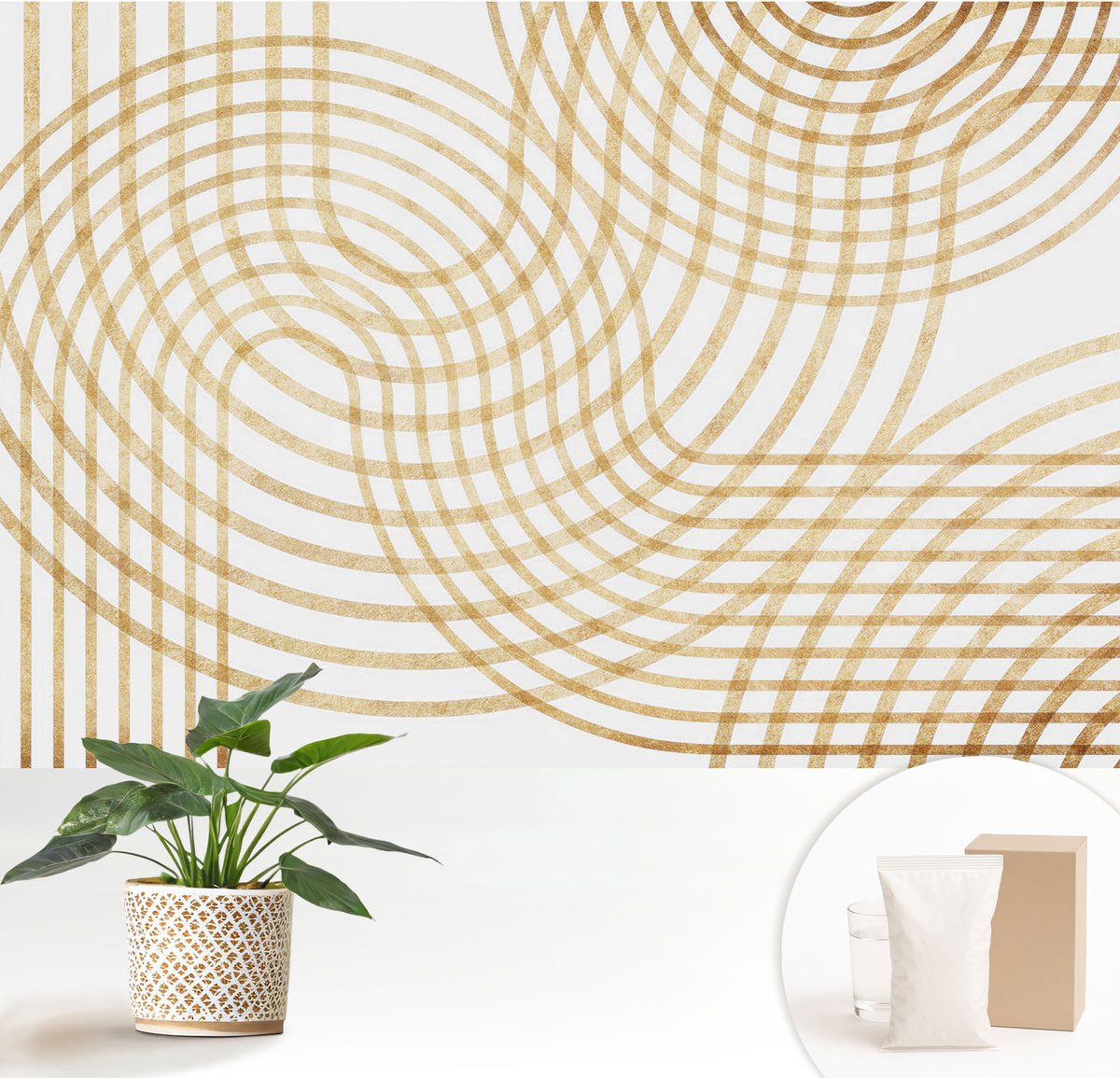 Wallfluent Fotobehang - Wit Vliesbehang - 152x104 cm - Geometrische Weefsels Muurschildering - Slaapkamer behang Geometrie - Fotobehang Vlies - Slaapkamer behang