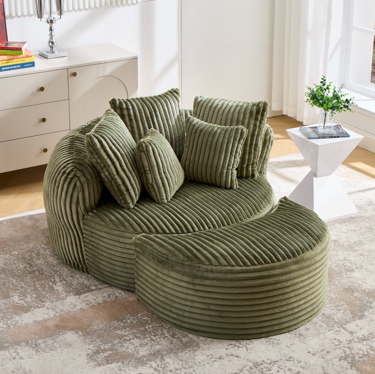 MODENUIT Fauteuil 168 x 123 x 63 cm - Met Poef En Vijf Kussens - Woonkamer En Slaapkamer - Stof Smaragdgroen