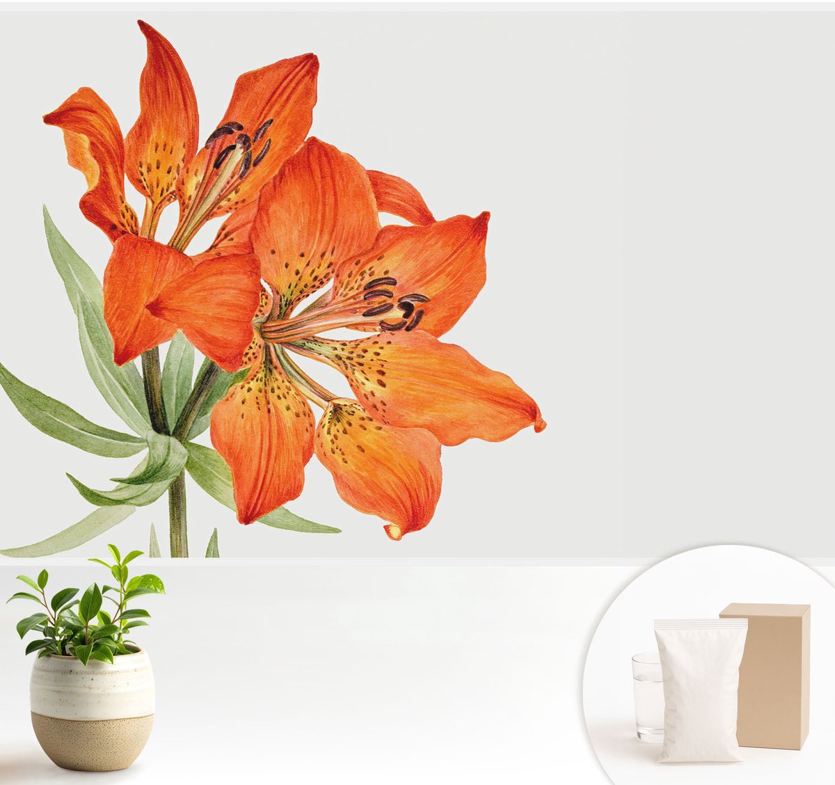 Wallfluent Fotobehang - Oranje Vliesbehang - 104x70 cm - Oranje Lelie Fotobehang Vlies - Woonkamer behang Bloemen En Planten - Muurschildering - Woonkamer behang