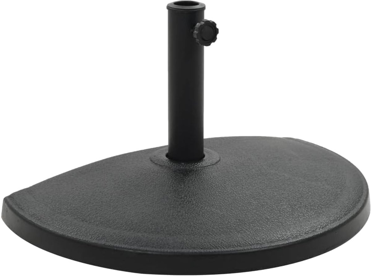 Parasolvoet van polyhars, 15 kg, halfronde zwarte sokkel met borgbout voor 57 mm buis, inclusief twee adapters voor paalmaten van 38 en 48 mm, decoratieve standaard