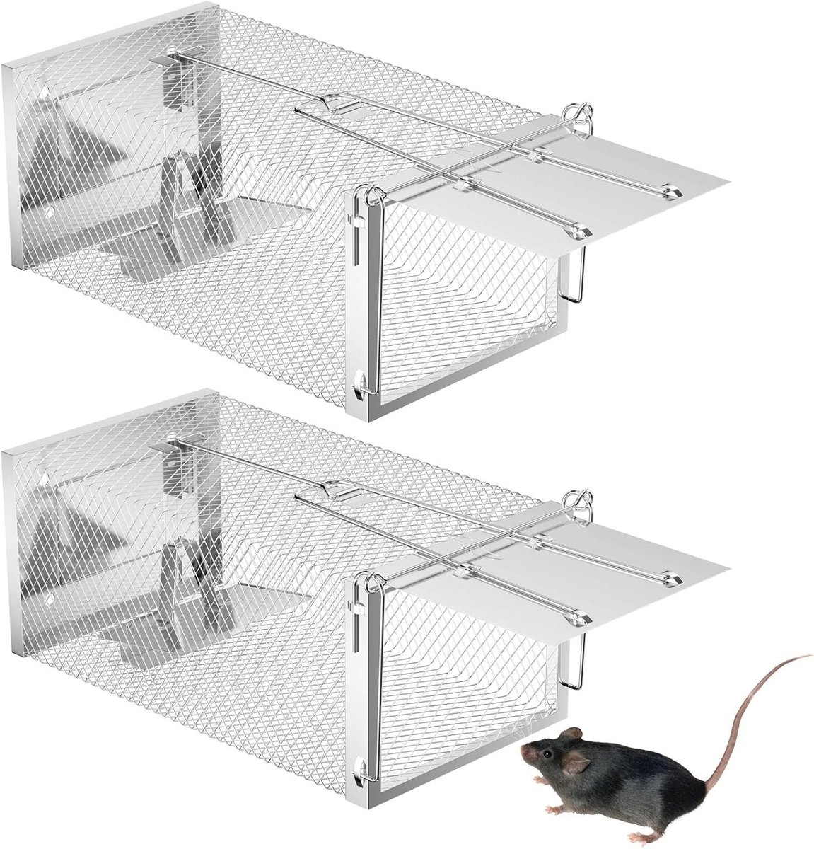 2 stuks muizenval, levend met luchtgaten, levende muizenval, muizenval, automatische rattenval, herbruikbare muizenval, voor huis, tuin en binnen, 26,5 x 15 cm