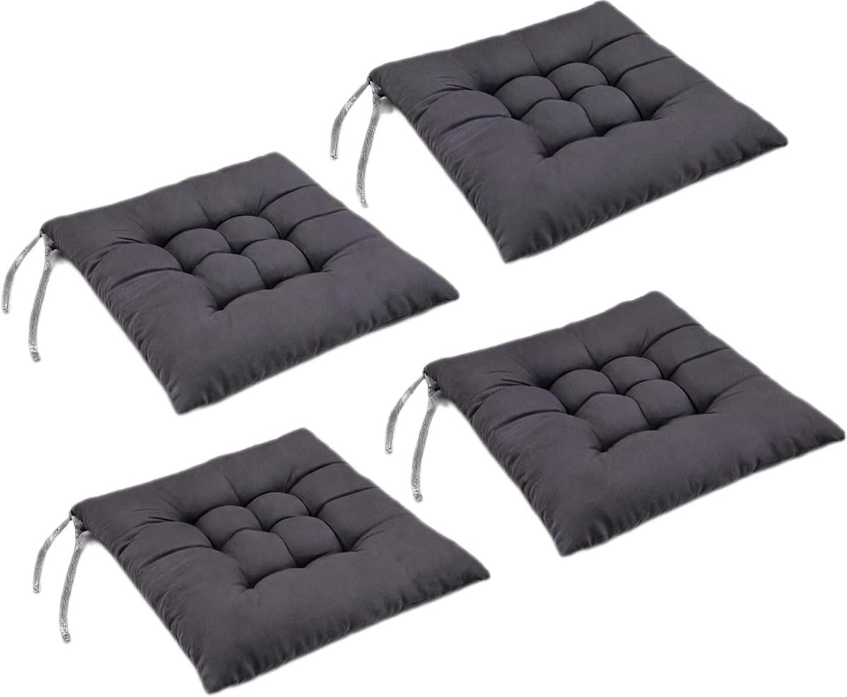 Set van 4 stoelkussens met banden, comfortabel zitkussen van 40 x 40 cm, voor buiten, wasbare zitkussens, tuinmeubels, gevuld zitkussen, zitkussen voor tuin, balkon, terras en eetkamer (middengrijs)