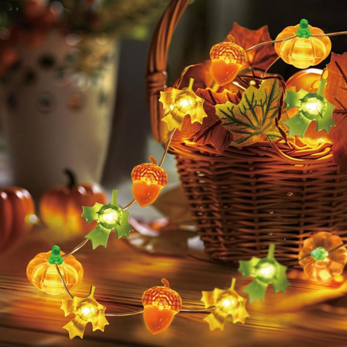 Halloween 3D-verlichting 3 meter lang, 30 LED-pompoenlampjes, werkt op batterijen, oranje lampjes, geschikt voor Halloweenfeesten, binnen, herfst, buiten, oogst en Thanksgiving-decoraties - 06