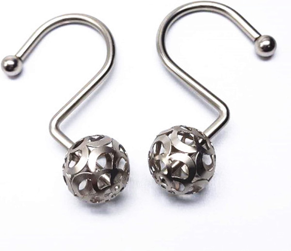 Ringen Haken,Zilver Roestvrij Staal Decoratieve Rustproof Holle Metalen Gordijn Ringen Haken voor Badkamer Dressing Room 12 stks Set