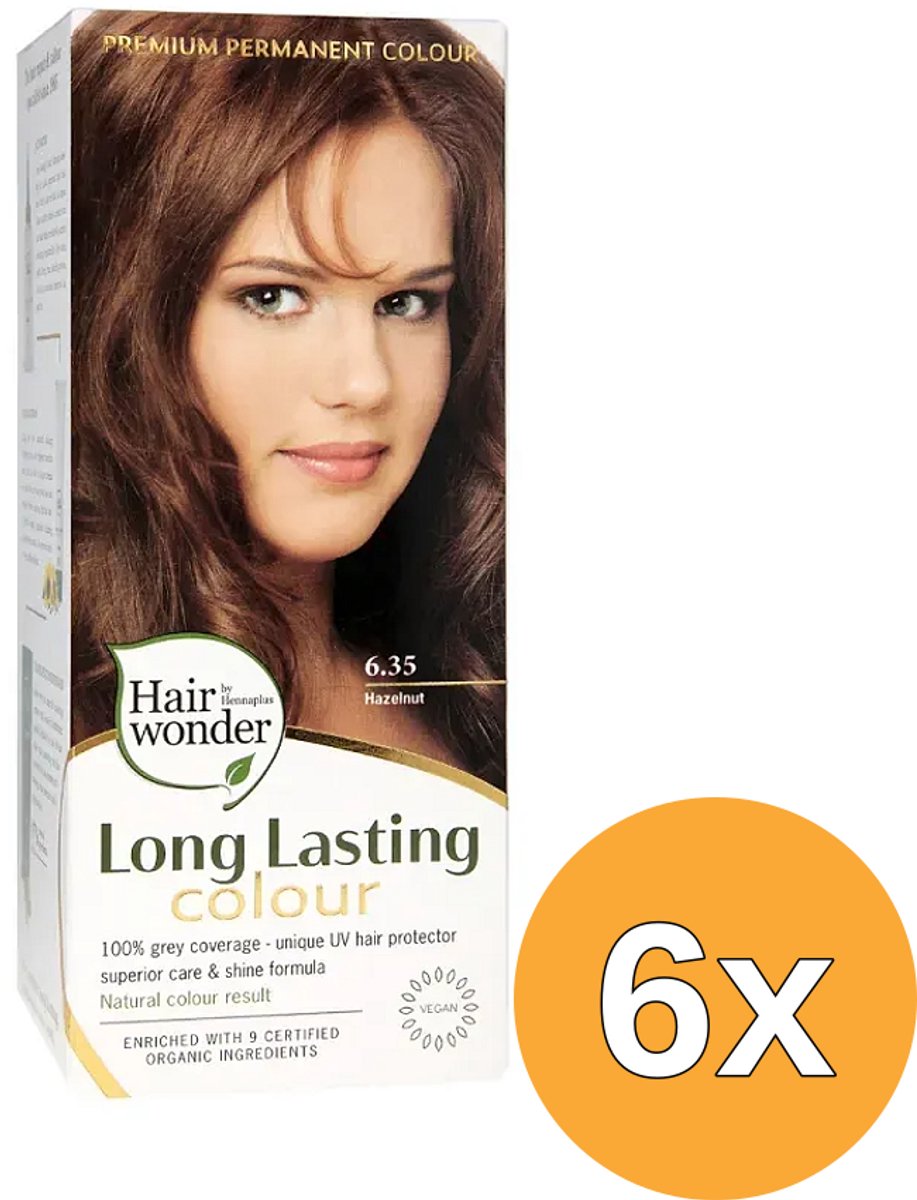 6x Hairwonder Long lasting colour 6.35 hazelnut (100 ml)