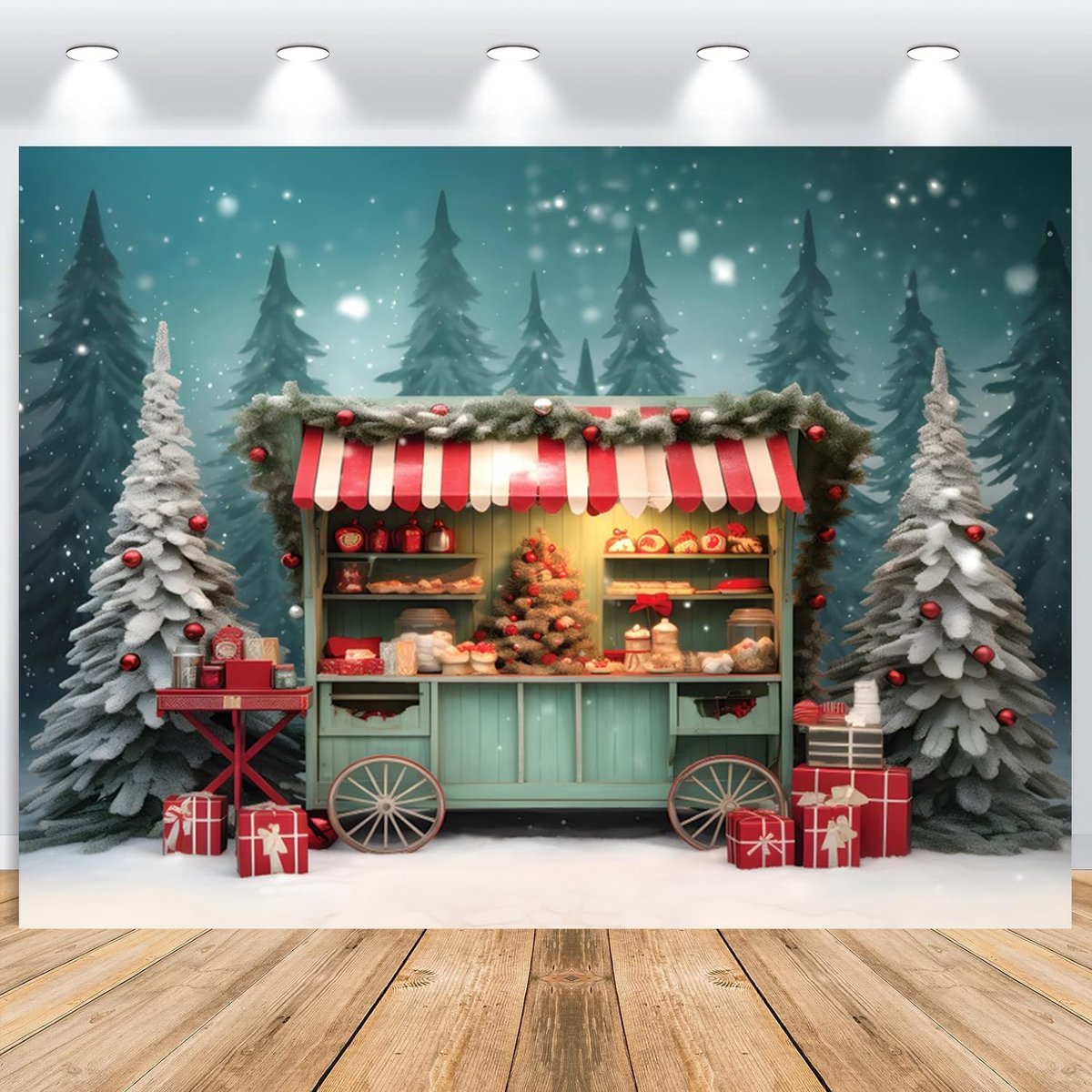 2,5 x 1,8 m, romantische sneeuwscène, kerstboom, eetwagen, fotowand, achtergrond, vinyl, winter, Kerstmis, familiebijeenkomsten, feest, fotografie, achtergrond banner