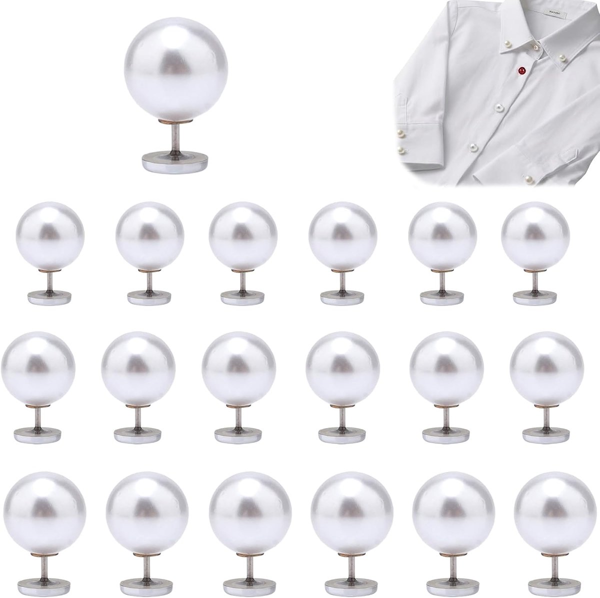 Knopen zonder naaien, broche-knopen elegant voor het verkleineren van de hals, knopen voor vest en blouse, parelnaalden taille pinset, wit (10 mm, 12 mm, 14 mm, elk 6 stuks)