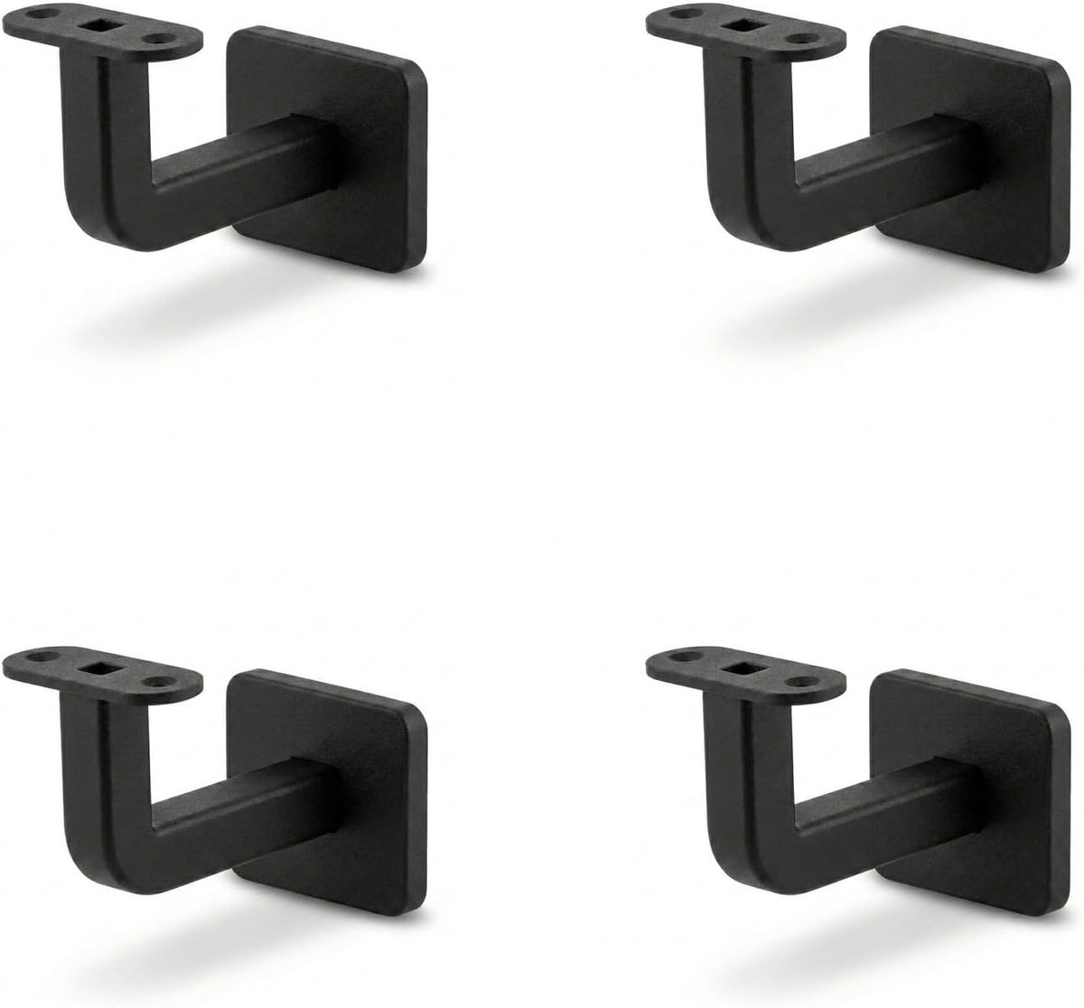 Zwart mat RAL 9005 - set van 4 wandhouders voor leuning, staal gepoedercoat fijne structuur, met led-kabelgoot 13 x 13 mm, trapleuning leuning ondersteuning