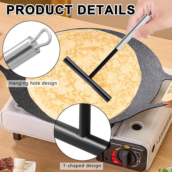 3-delige set pannenkoekverspreider, gereedschapsset met spatel, T-vormige beslagstrooier en siliconen olieborstel, zwart, krasbestendig, voor pannenkoeken, pannenkoeken — afbeelding 3
