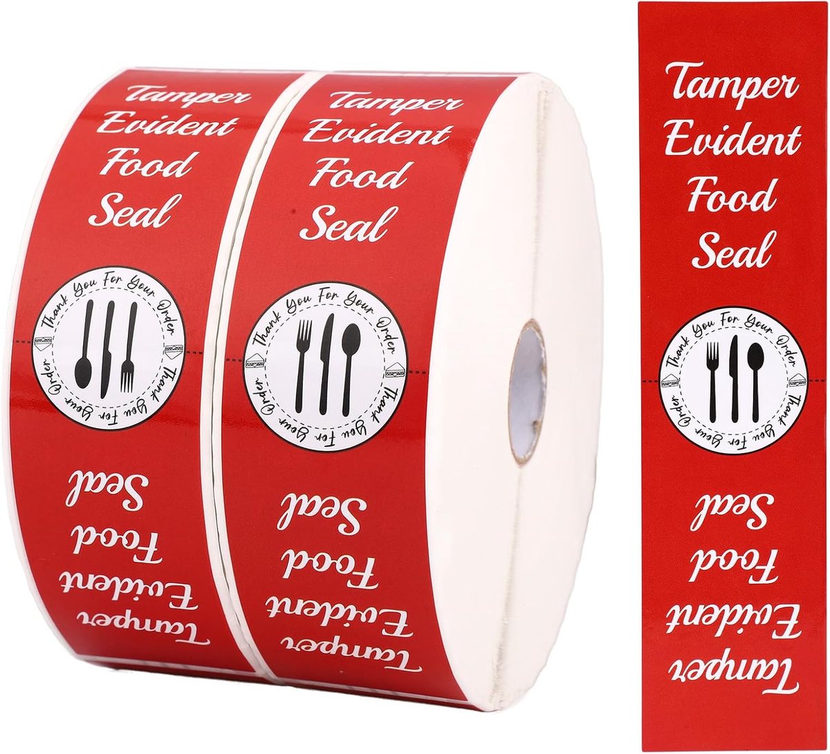 1000 Stuks Fraudebestendige Stickers voor Voedselbezorging, Rood Veilige en Fraudebestendige Verzegelingsstickers voor het Behoud van Versheid Pizza Dozen Drank- en Voedselverpakkingen