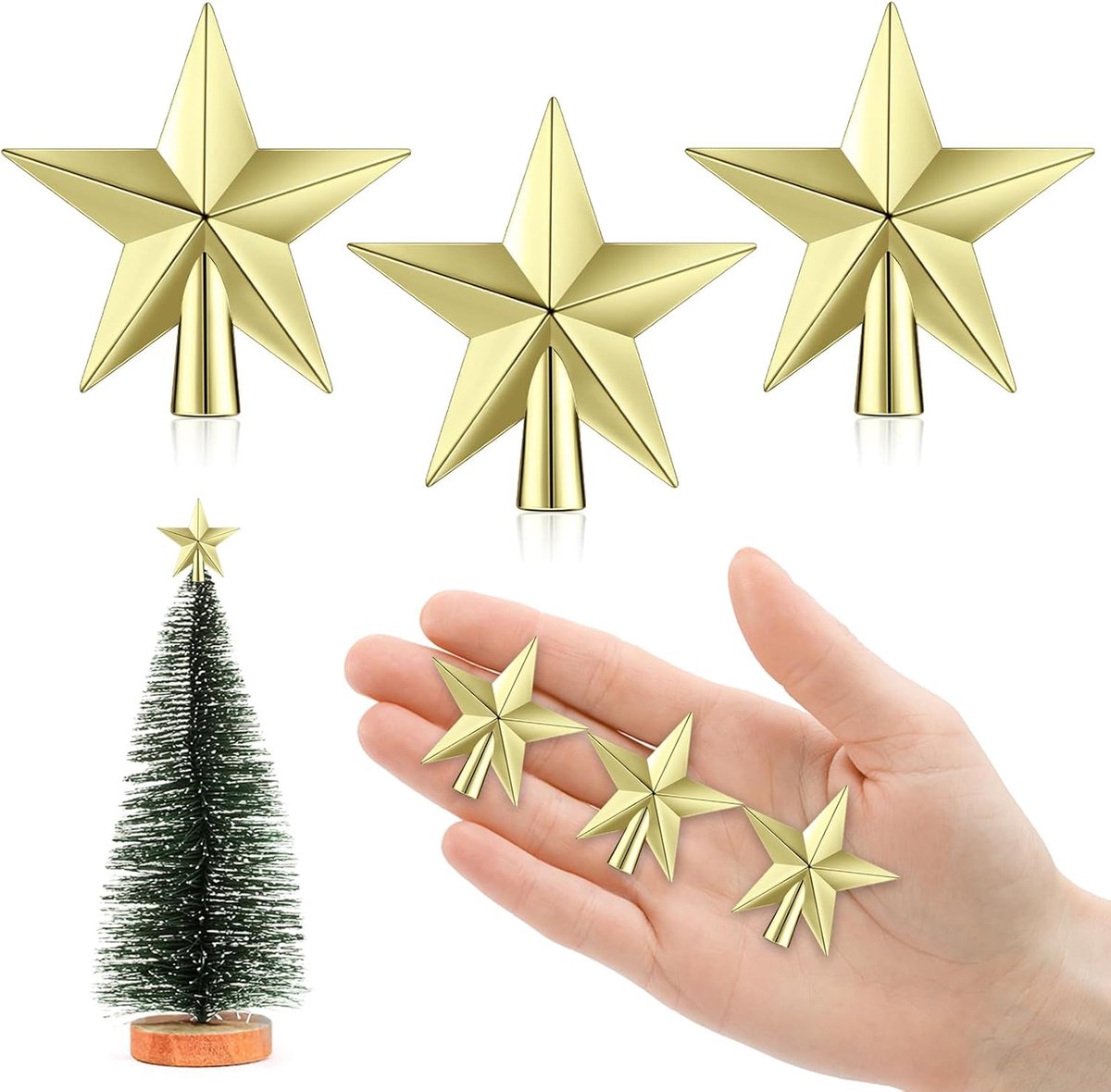 4,5 cm ster voor kerstboom, mini kerstboom, kleine kerstboomtopper, mini-sterren voor het versieren van de kleine kerstboom (4,5 cm - glans: goud)