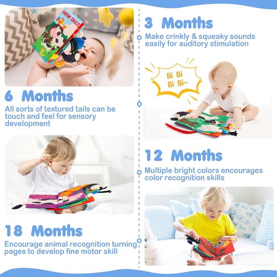 Babyboekjes en speelgoed voor baby's van 0-3-6 maanden, waaronder vouwboekjes, stoffen boekjes, voelboekjes, stille boekjes, sensorische kinderwagens en speelgoedkettingen. Een perfect cadeau voor jongens en meisjes. — afbeelding 3