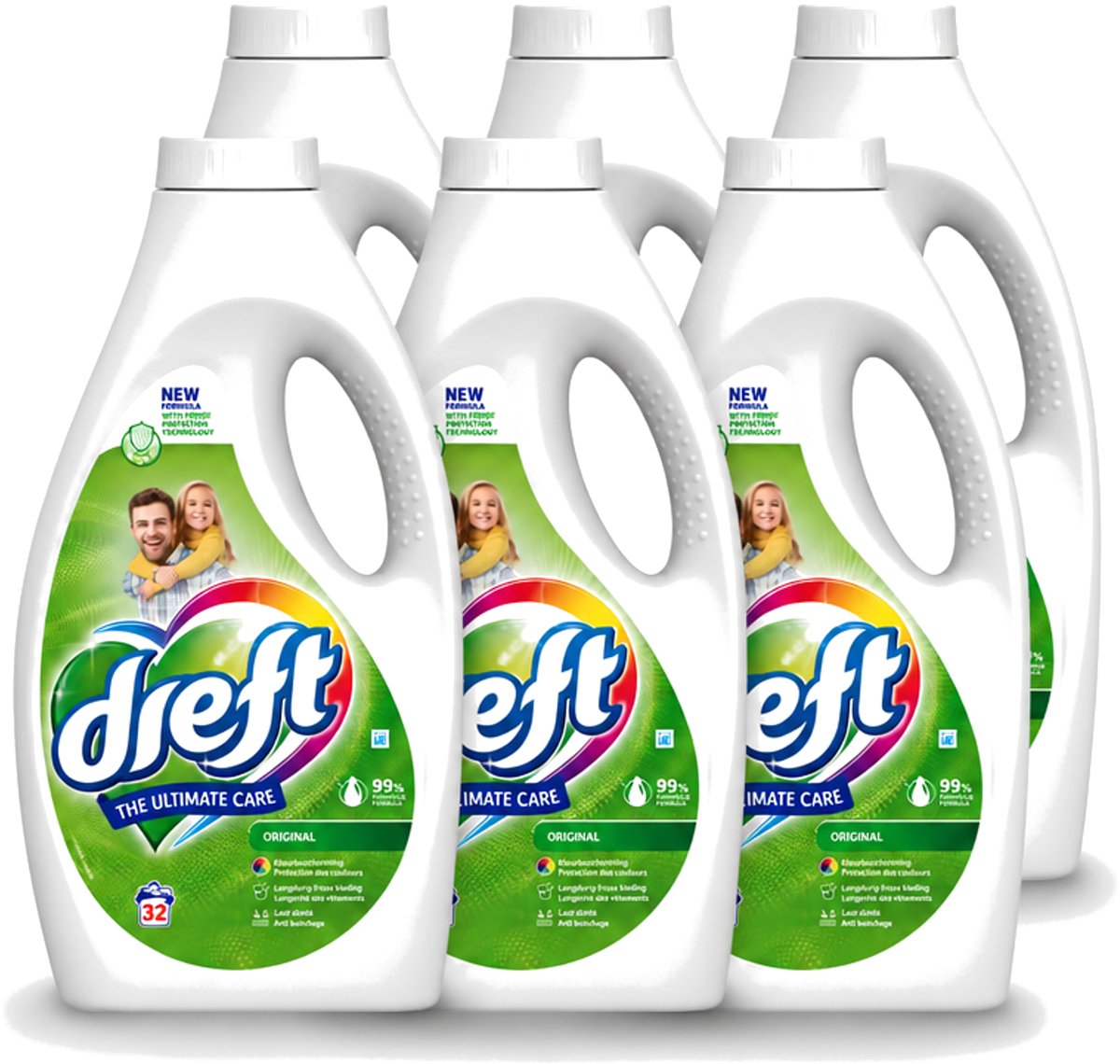 6 x Dreft - Ultimate Care - Vloeibaar Wasmiddel - Gekleurde Was - Original - 32 Wasbeurten - Voordeelverpakking - 6 stuks