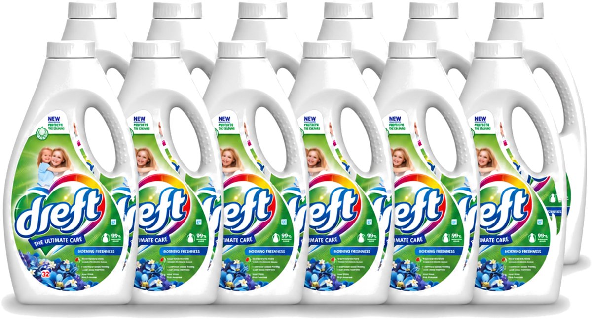 12 x Dreft - Ultimate Care - Vloeibaar Wasmiddel - Gekleurde Was - Ochtendfris - 32 Wasbeurten - Voordeelverpakking - 12 stuks
