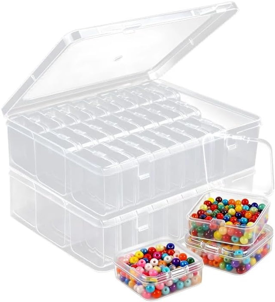SnelShoppen - 60-delige Sorteerdoos voor Kleine Onderdelen, 2 Transparante Opbergdozen met Deksel, Organizer voor Sieraden, Beads, Knutselen, 22.5 x 1