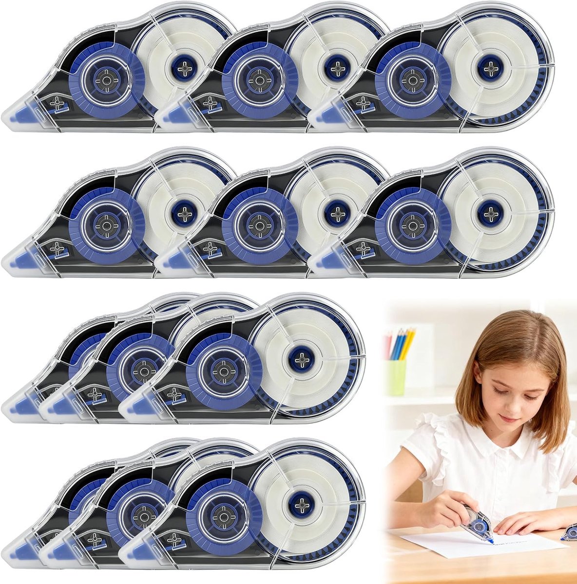 Correctietape Set - 12 stuks 30 m x 5 mm witte correctietape rollen voor vlekkeloze correcties op school, kantoor en - ShopVlot