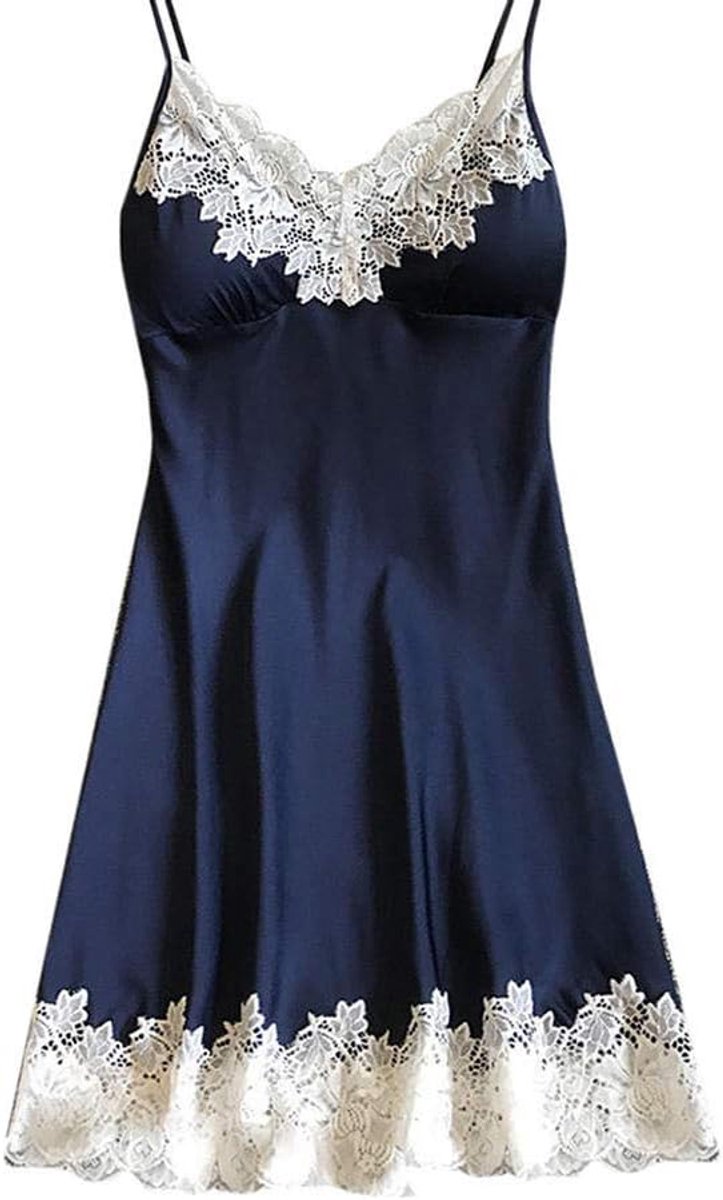 Klassiek Bh set Jarretellegordel en Kous LingerieDames Sexy Lingerie Zijden Nachthemd Satijnen Nachtkleding Dames Dames Nachthemd Sexy Lingerie-Blue_S