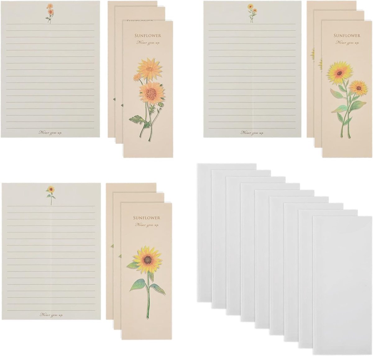 Set van 3 Schrijfpapier met Enveloppen - Bloemen Ontwerp voor Brieven en Notities, Perfect voor Correspondentie en Creatieve Projecten
