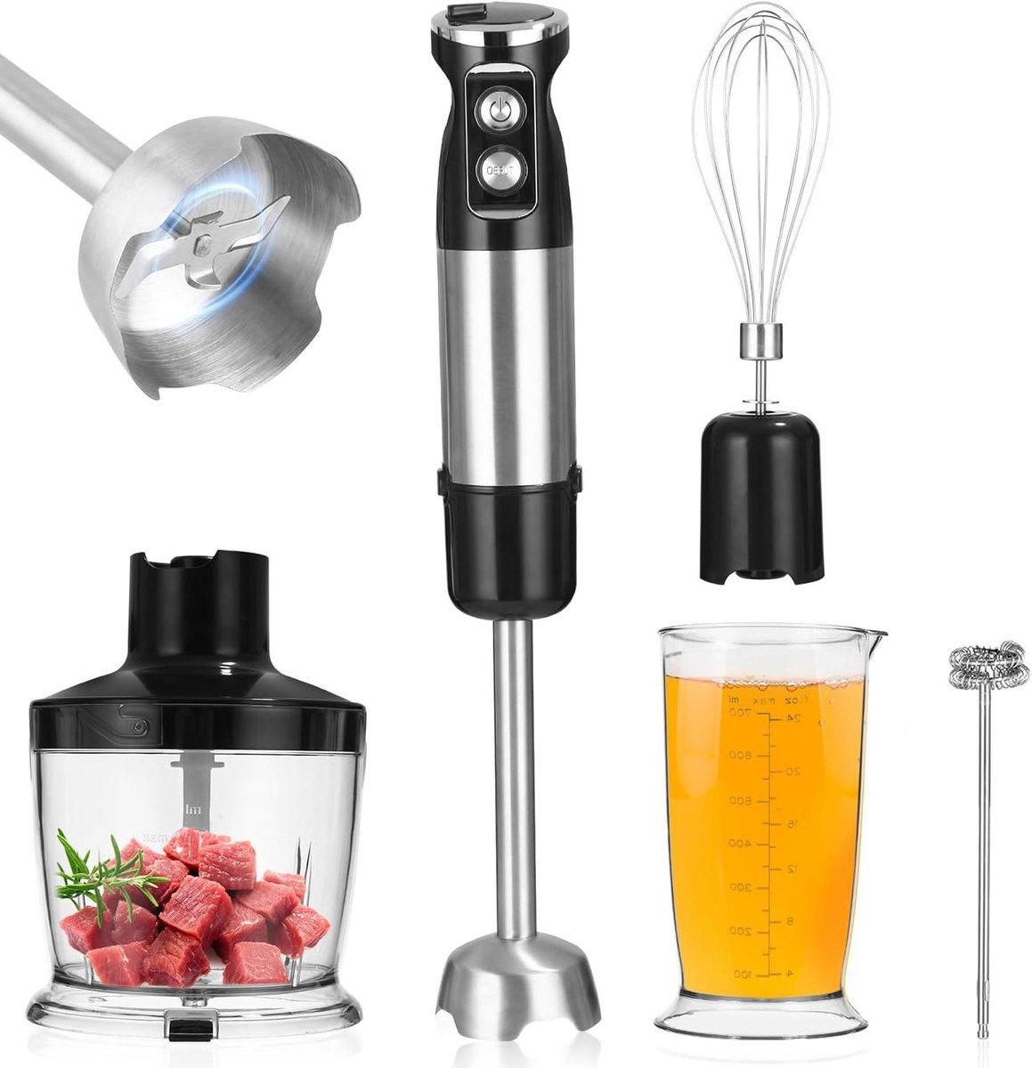 Hand Blender Set - Keukenmixer Staaf - Eten Bereiden - 6-in-1 Functionaliteit - 700 ml - Zwart - afbeelding 1