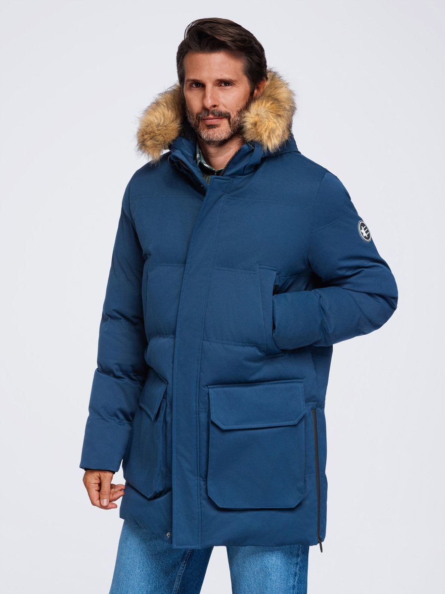 OMBRE Jas - Lange Mouw - Rits - Geruit Marine XXL
